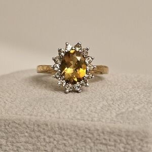 Gold Ring with Citrine and CZ Size 4.75